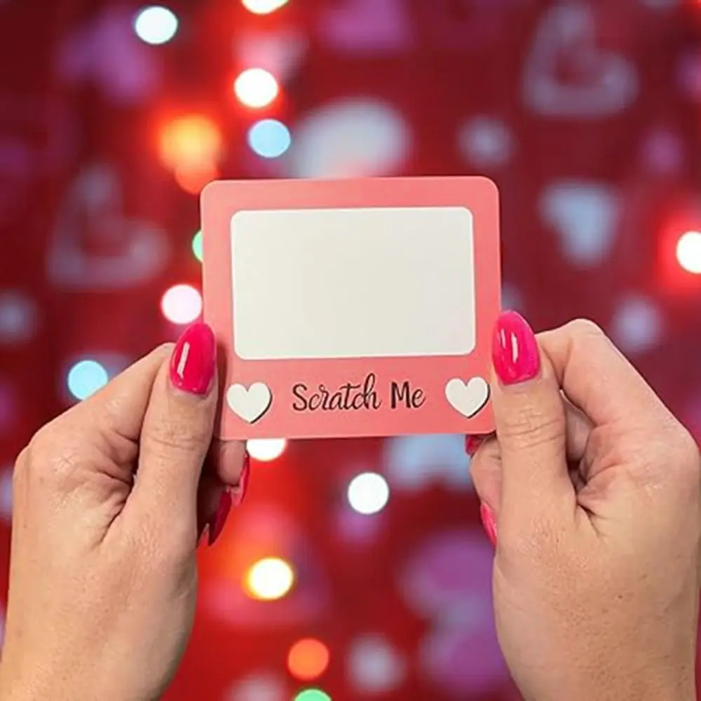 10pcs DIY Valentine's Day Scratch-off Card Red Rectangular Love Coupon Paper Heart Pattern Anniversary Game Tickets