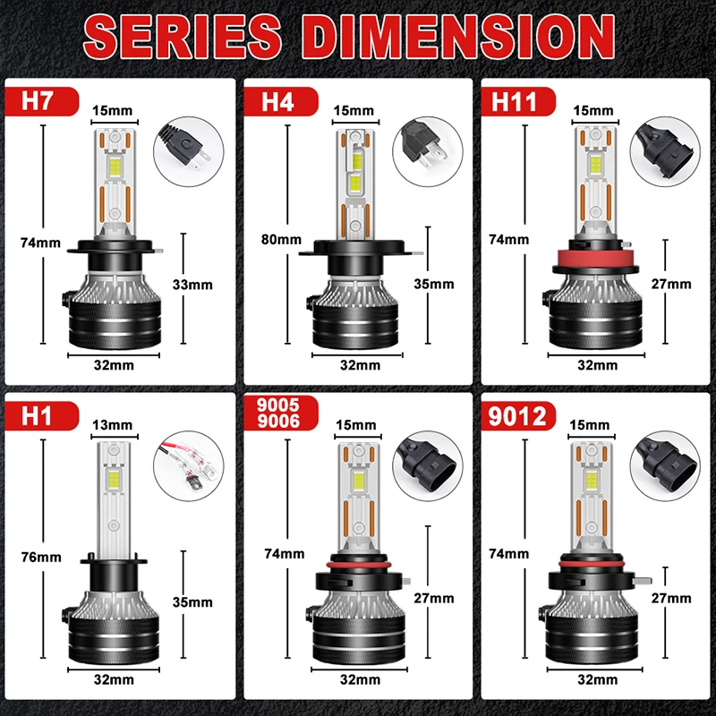 H4 H7 LED 헤드라이트 전구 캔버스 H1 H3 H8 H9 H11 LED 6000W 자동차 조명 9005 HB3 9006 HB4 9012 HIR2 터보 LED 다이오드 램프 12V 24V