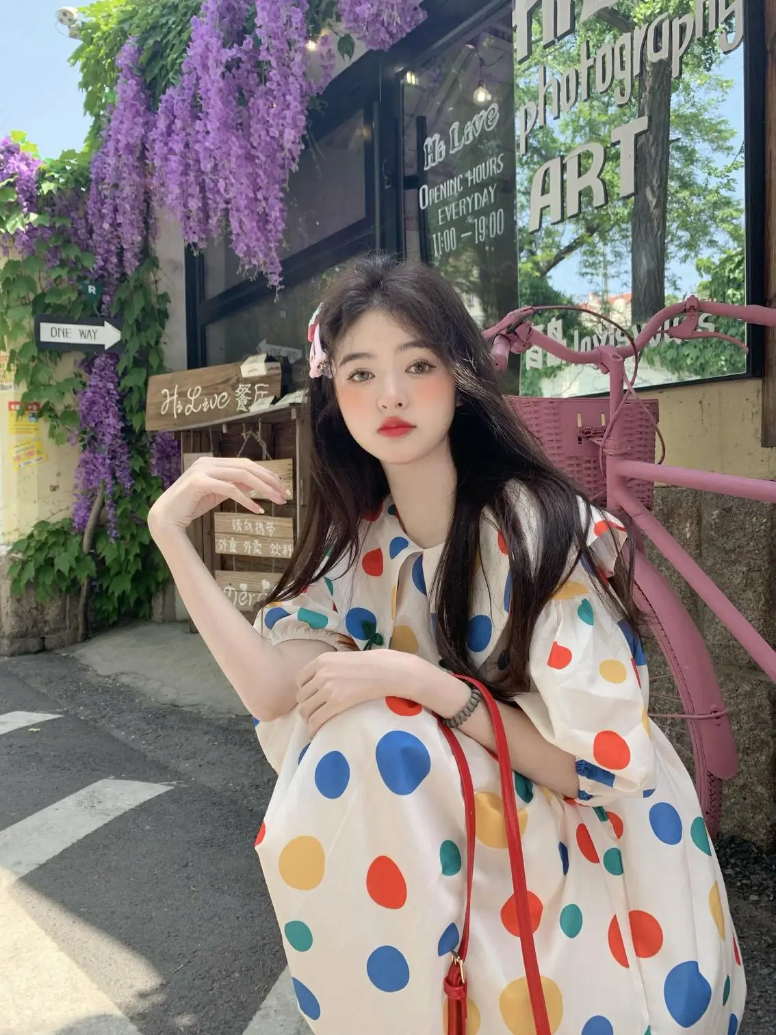 Maternity Tops Sweet Korean Style Peter Pan Collar Short Sleeve Maternity Blouse Long Loose Pregnancy Polka Dot Shirt Pregnant Woman Dress