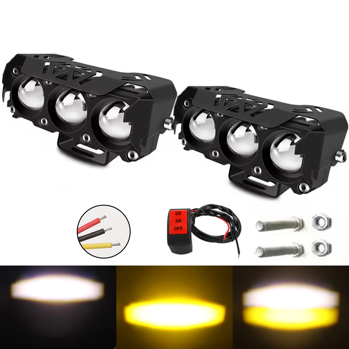 

Motorcycle Headlight Fog Light Led Auxiliary Driving Lamp Dual Color Hi/Low Beam Spotlights For Motor Truck Trailer Accessorie