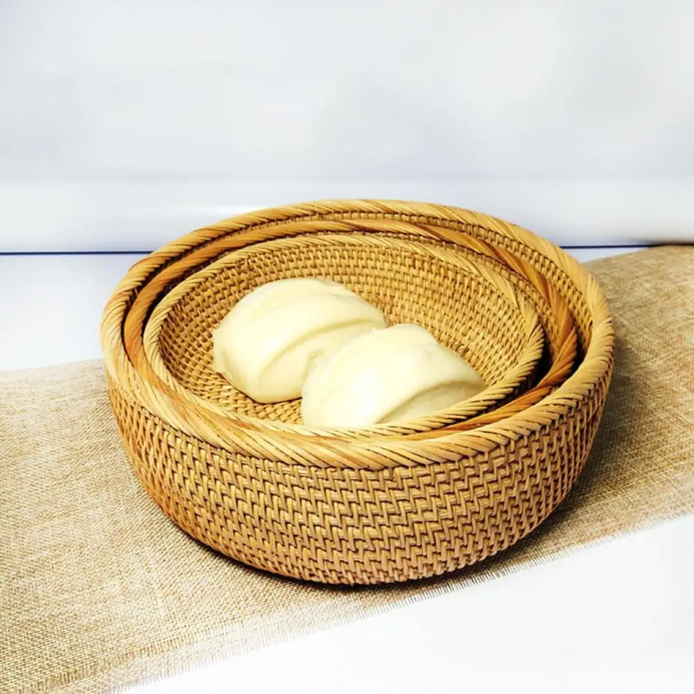 Woven Storage Basket Rattan Storage Organizer Handwoven Rattan Basket Bread Set for Kitchen for Serving Home