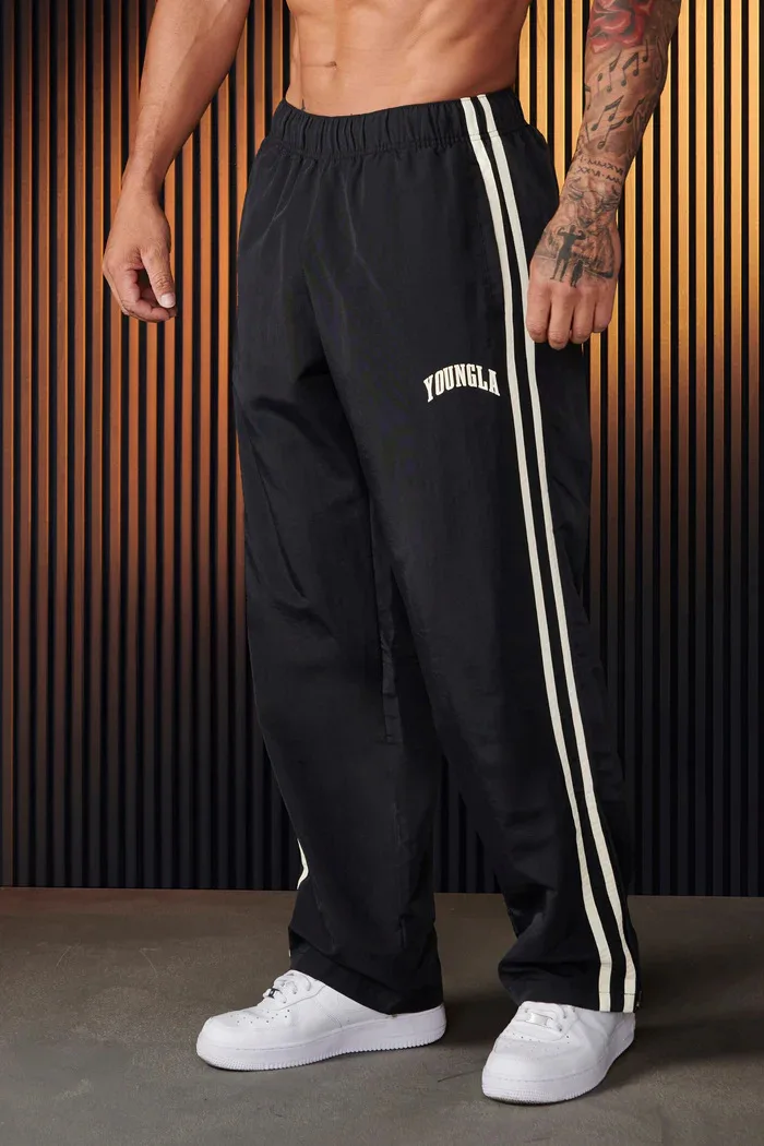 2025YA Men's Sports Pants Double Strip Splicing Printed Casual Pants Gym Fitness Mid Waist Straight Leg Pants 6