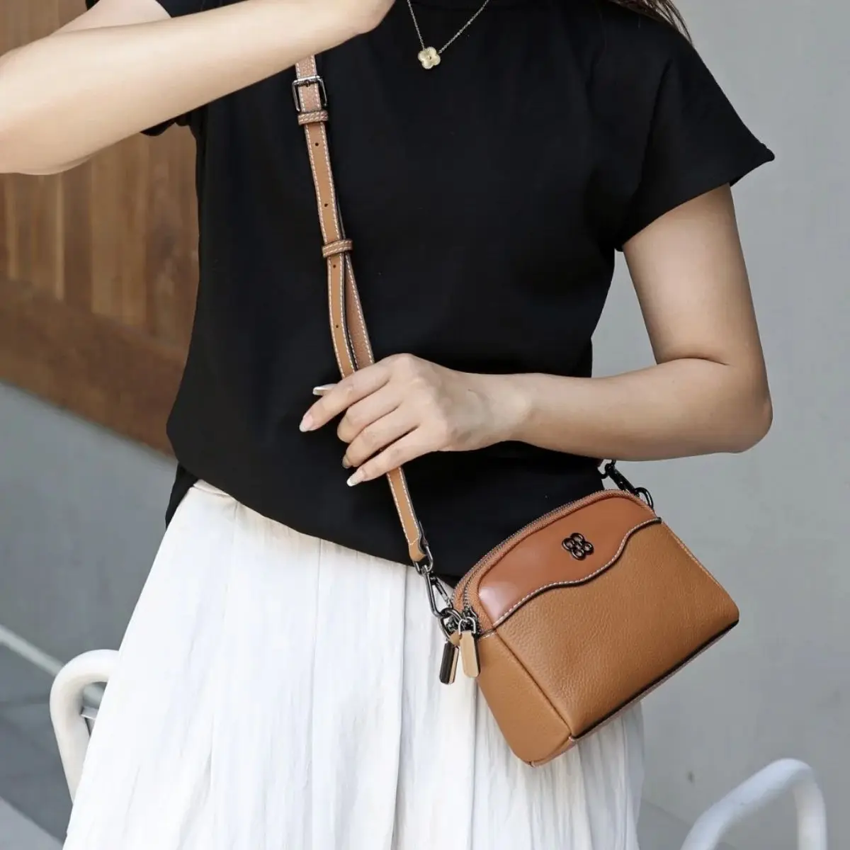 SANGUSTI Genuine Leather Handbag Versatile Square Bag Top Layer Cowhide Crossbody Bag Fashion Patchwork Female Shoulder Bag