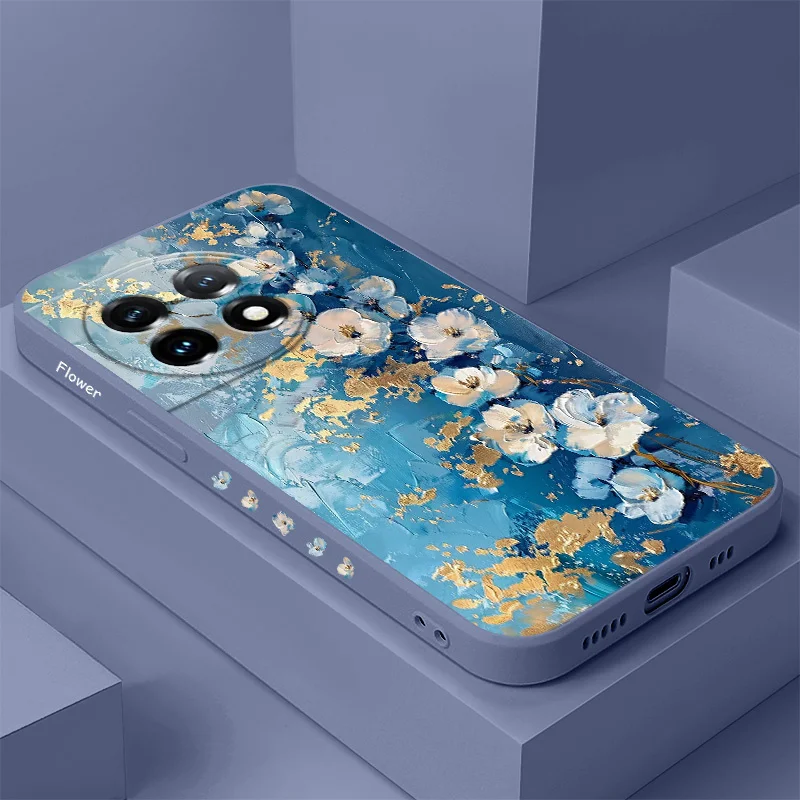 Gold Leaf Flower Liquid Silicone Phone Case
