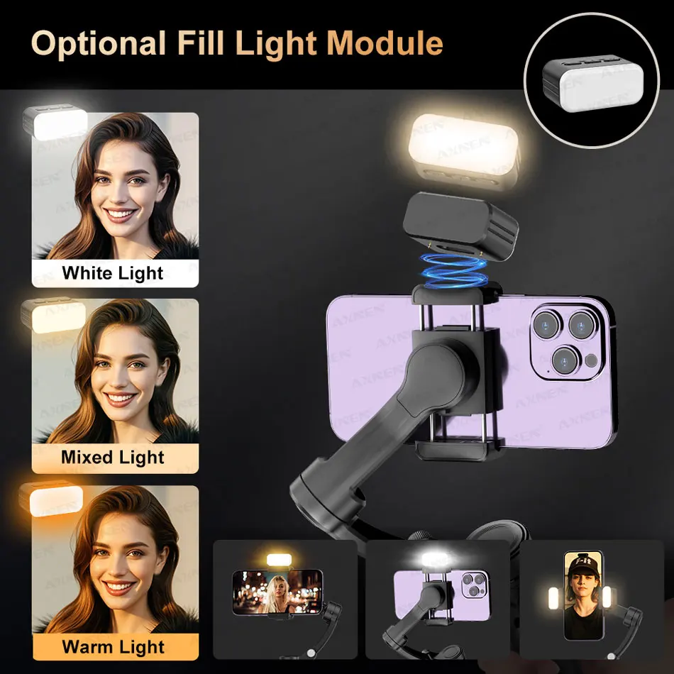 Handheld Gimbal Stabilizer 3-Axis Anti-shake AI Tracking For iPhone Android Mobile Phone Vlog Optional Extension Rod