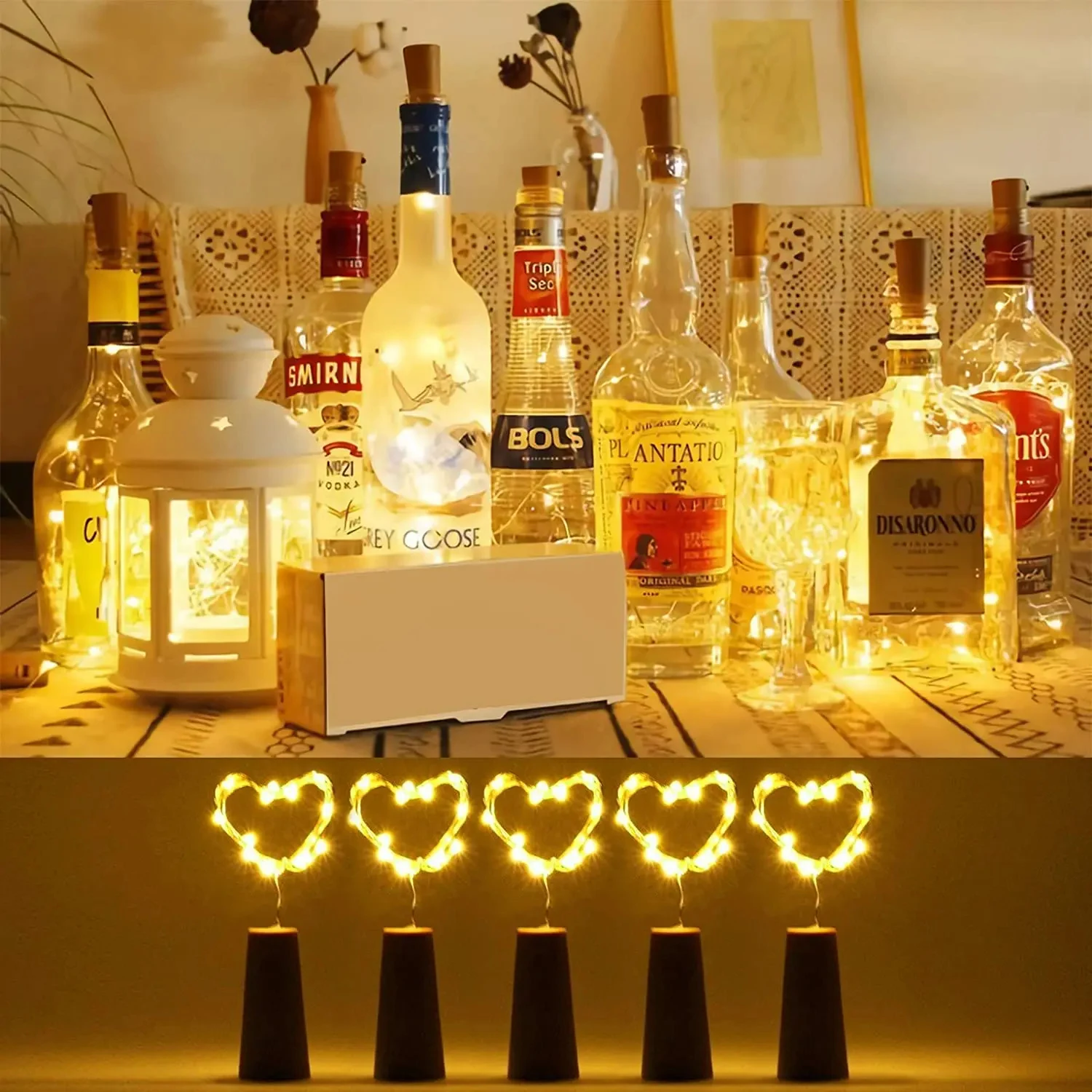 Bar LED Wine Bottle Cork String Fairy Lights 5pcs Holiday Decoration Garland Christmas Copper Wire String