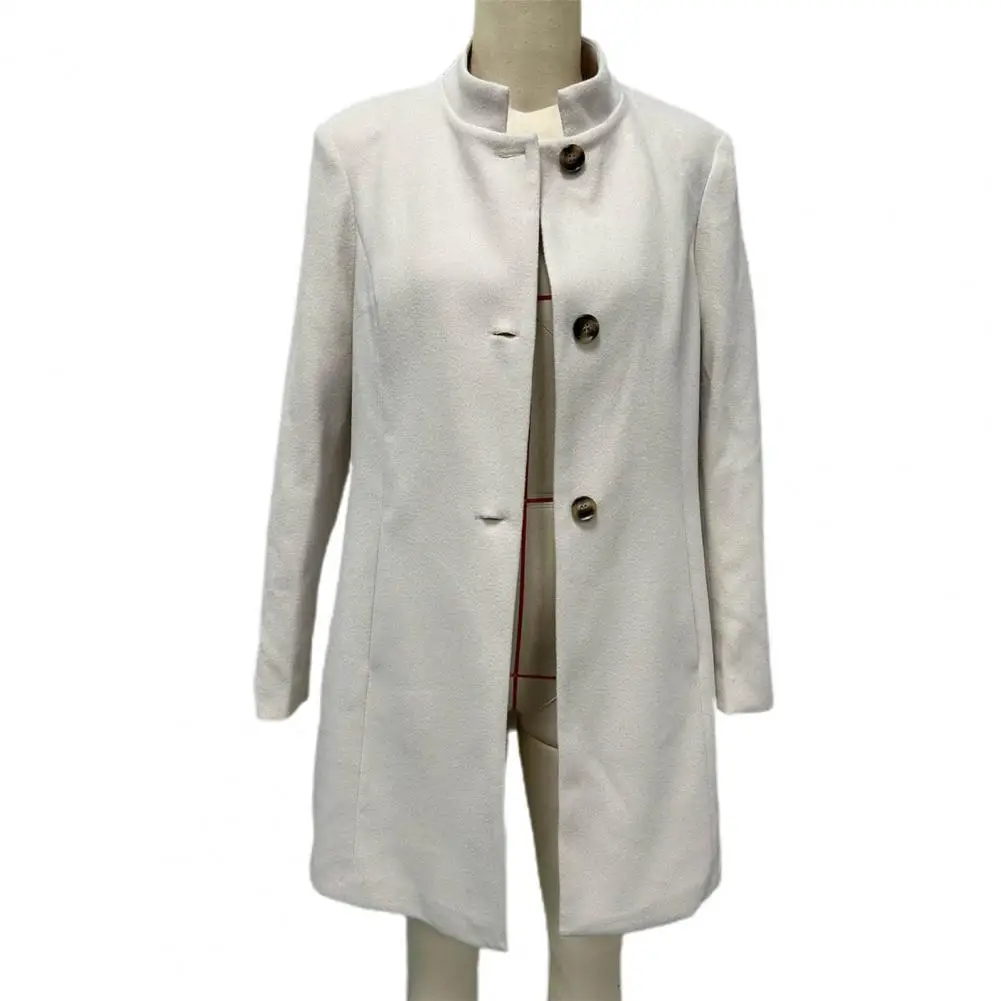 Women Solid Color Jacket Thick Warm Stand Collar Women's Coat with Neck Protection Pockets for Winter Fall Long Sleeve