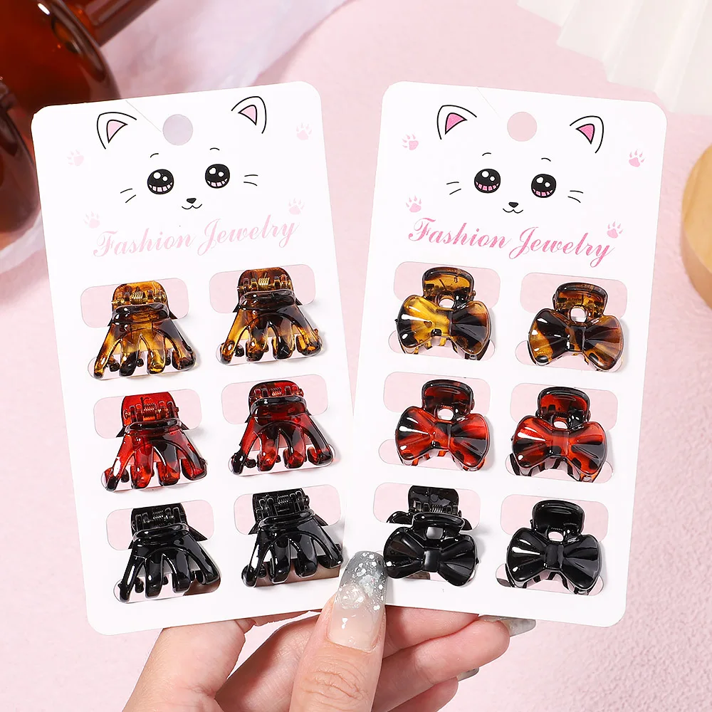 

6PSC/Set New Women Girls Vintage Elegant Leopard Small Acrylic Hair Claws Geometric Hair Clips Headband Fashion Kids Accessories