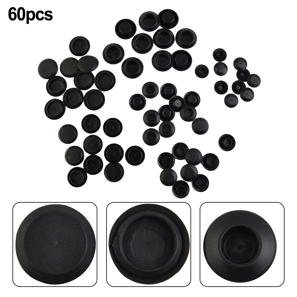 60 Piece Flush Mount Black Plastic Hole Plug Assortment Auto Body Sheet Metal Accessories For Vehicles