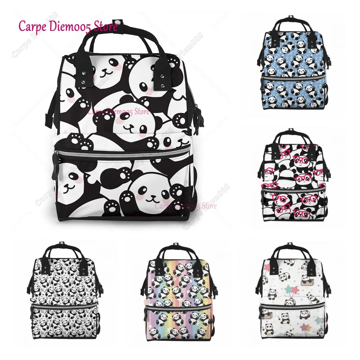 Panda Printed Mummy Backpack Diaper Bag Multi-Function Maternity Nappy Bags, Kid Bag with Laptop Pocket,Stroller Straps