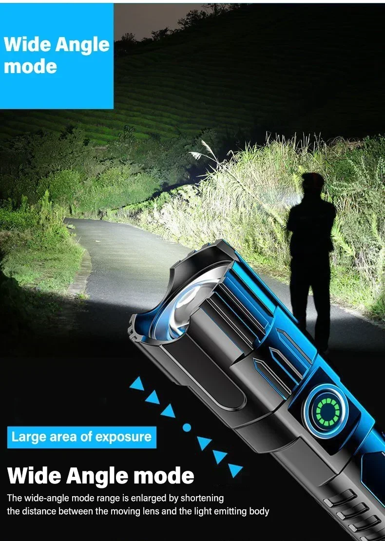 Description Picture 6 of itemHigh Strong Power Led Flashlights 2000LM Tactical Torch with Display Light USB Charging Camping Fishing Emergency Zoom Lantern