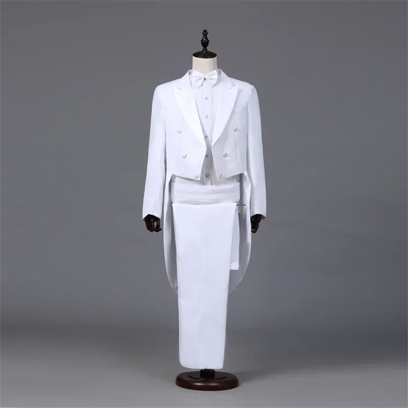 Men's Modern White and Black Basic Style Mens Suit with Tailcoat Stage Jacket Outfits