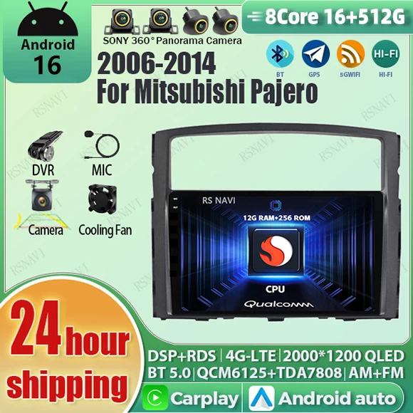 Radio Android 16 para Mitsubishi Pajero 4 V80 V90 2006 - 2014, Reproductor Multimedia de Video 2K QLED, Estéreo con Control por Voz, CarPlay, 4G 1