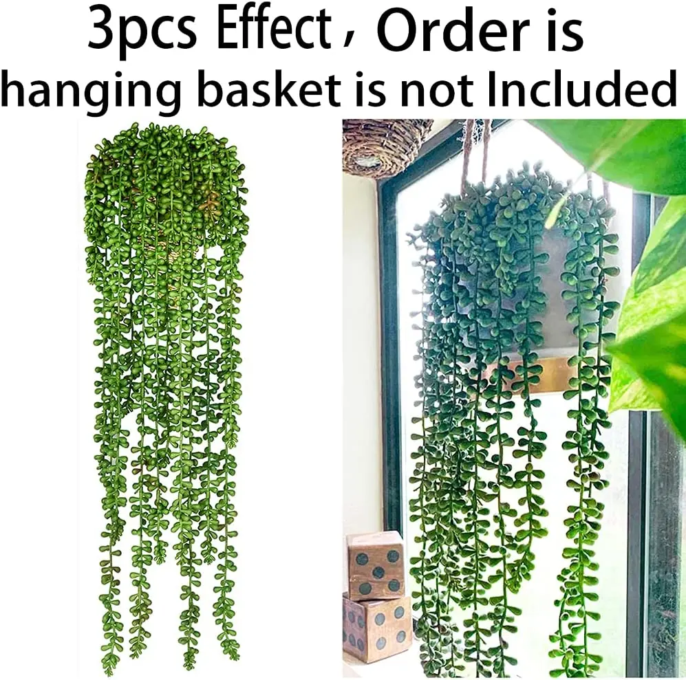 1-3pcs Artificial Fake String of Pearls Plant Faux Succulents Hanging Dark  Green