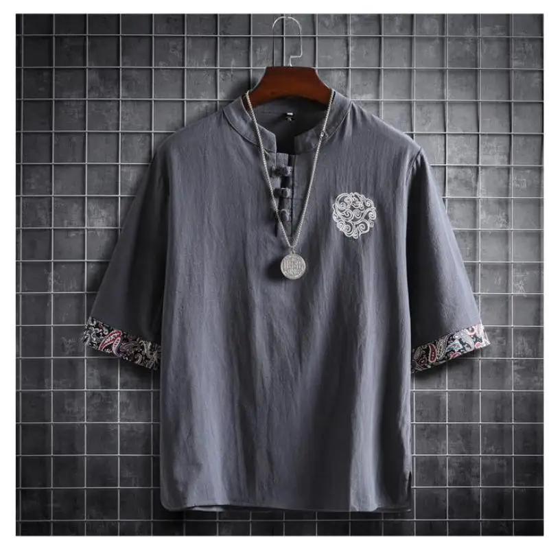 M-5XL Plus Size Men's Shirt Traditional Chinese Style Short Sleeve Summer Blouse Vintage Kung Fu Shirt in Men's Clothing chinese dress