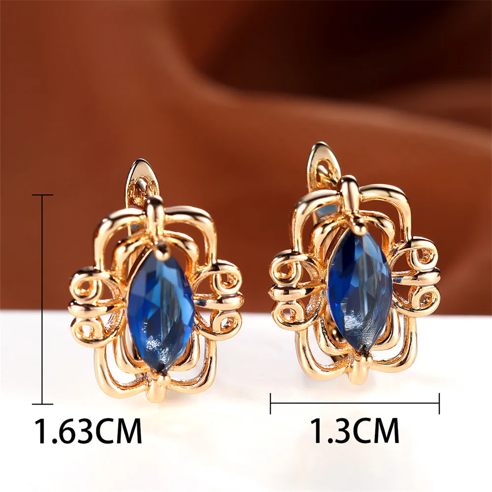 Trendy Blue Crystal Zircon Marquise Stone Hoop Earrings For Women Vintage Gold Color Ear Buckle Wedding Jewelry Engagement Gifts