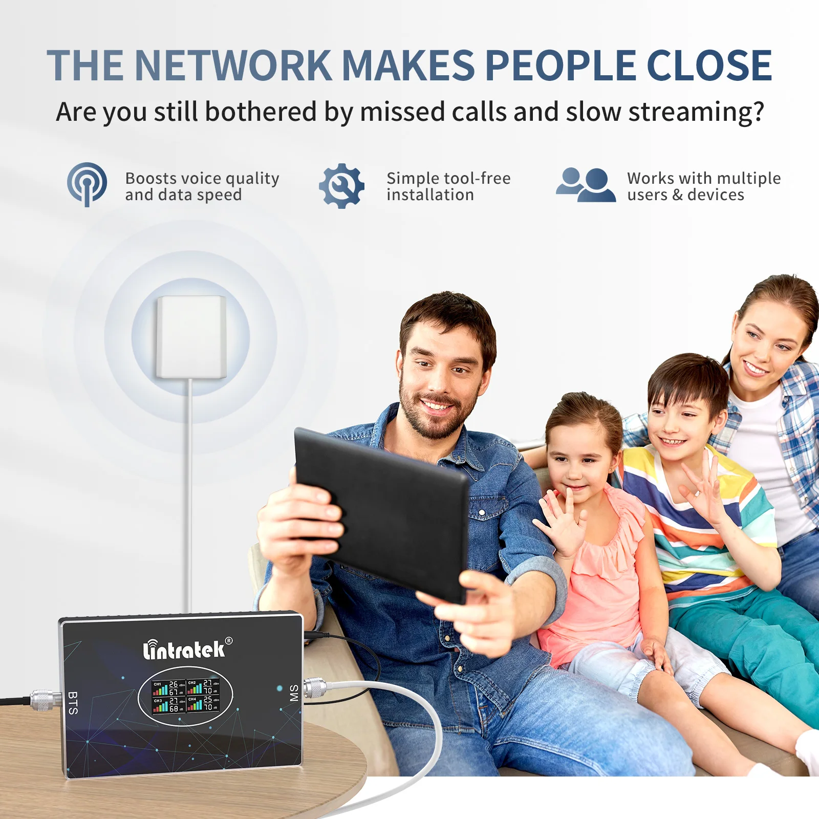 Lintratek 5G 4G 3G 2G Cellular Amplifier Four Bands Signal Repeater 900 1800 2100 2600 Internet Booster Full Kit
