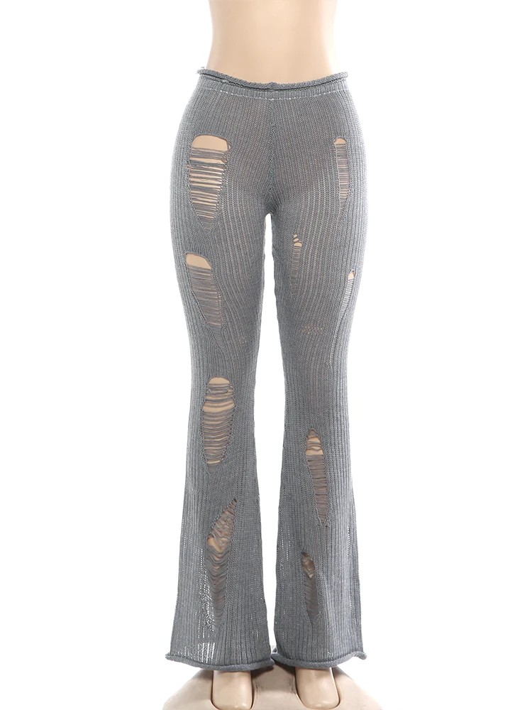 Kliou Unregelmäßige Hohl Design Lange Hosen Frau Häkeln Elastische Hohe Taille Dünne Stretch Heiße Mädchen Straße Hip-Hop-Stil böden – Detail 5