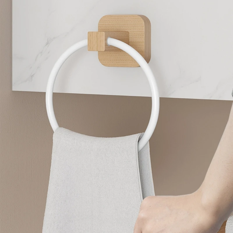 Bathroom Towel Ring Aluminum Wood Self Adhesive Towels Holder Wall Mounted Hand Towel Rails for Kitchen Bath Room B03E towel rack