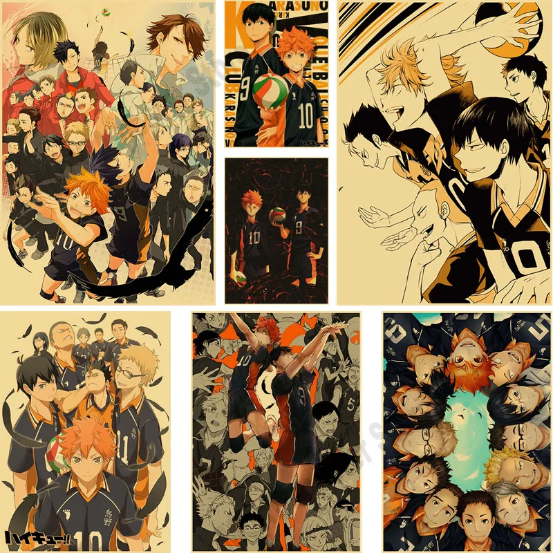 

Home Decor Anime Haikyuu Poster Volleyball Boy Decorative Art Painting Retro Kraft Paper Prints Bedroom Wall Decoration Mural