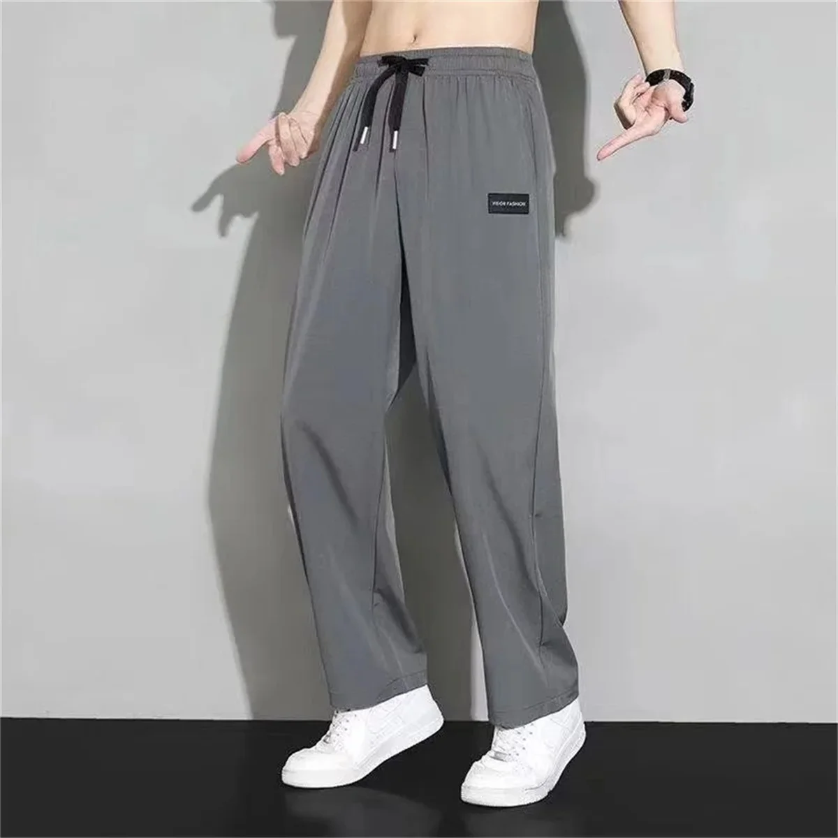 Ice Silk Men's Summer Thin Loose Casual Large Size 9/4 Strap Quick Drying Versatile Sports Haren Pants 3