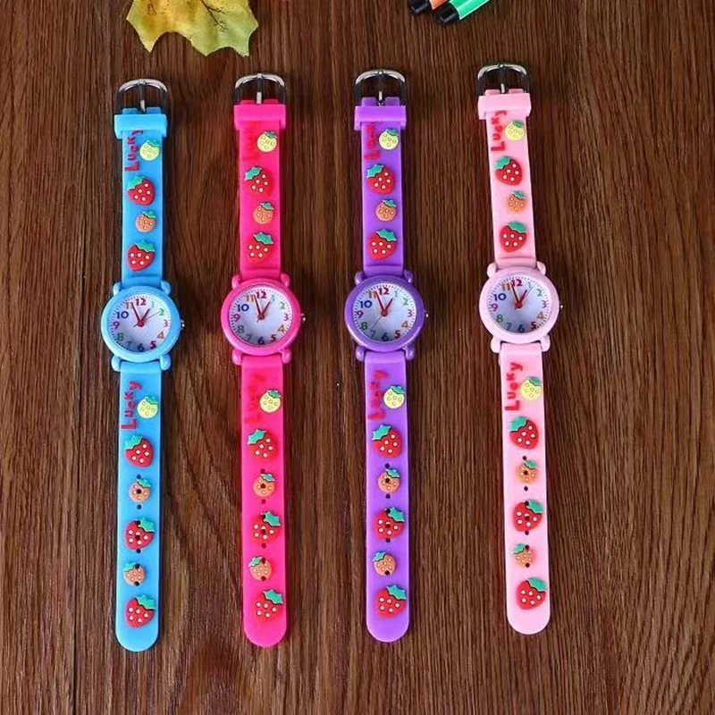 Children Cute 3D Strawberry Silicone Kids Watches for Boys Girls 3+ Soft Durable Band Safety Certified Perfect Gift Waterproof 6