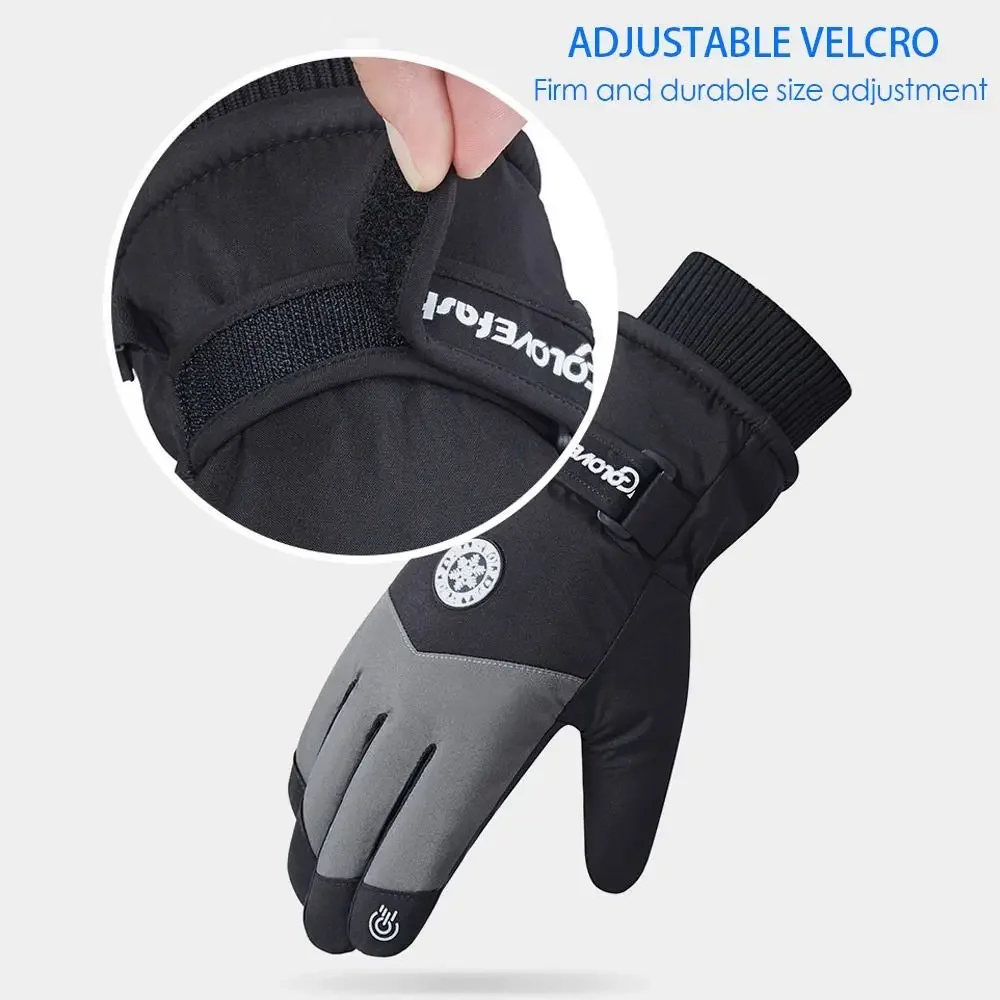 Winter Outdoor Snowboard Ski Riding Gloves Leather Non-slip Touch Screen Waterproof Motorcycle Cycling Fleece Warm Riding Gloves