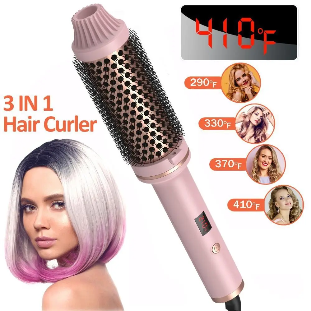 3 IN 1 Thermal Brush LCD Display Ceramic 1.5 Inch Curling Iron Brush 5 Temperature Settings Tourmaline Ionic Curling Comb