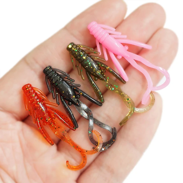 10pcs Jig Wobblers Silicone Soft Bait Worm Lobster Fishing Lures 45mm  Shrimp Sinking Swivel Twintails Sea