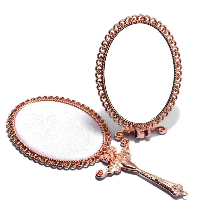 Складное ручное зеркало, портативное Роскошное винтажное ручное бытовое зеркало для макияжа в европейском стиле, металлическое мини-зеркало в стиле ретро с ручкой