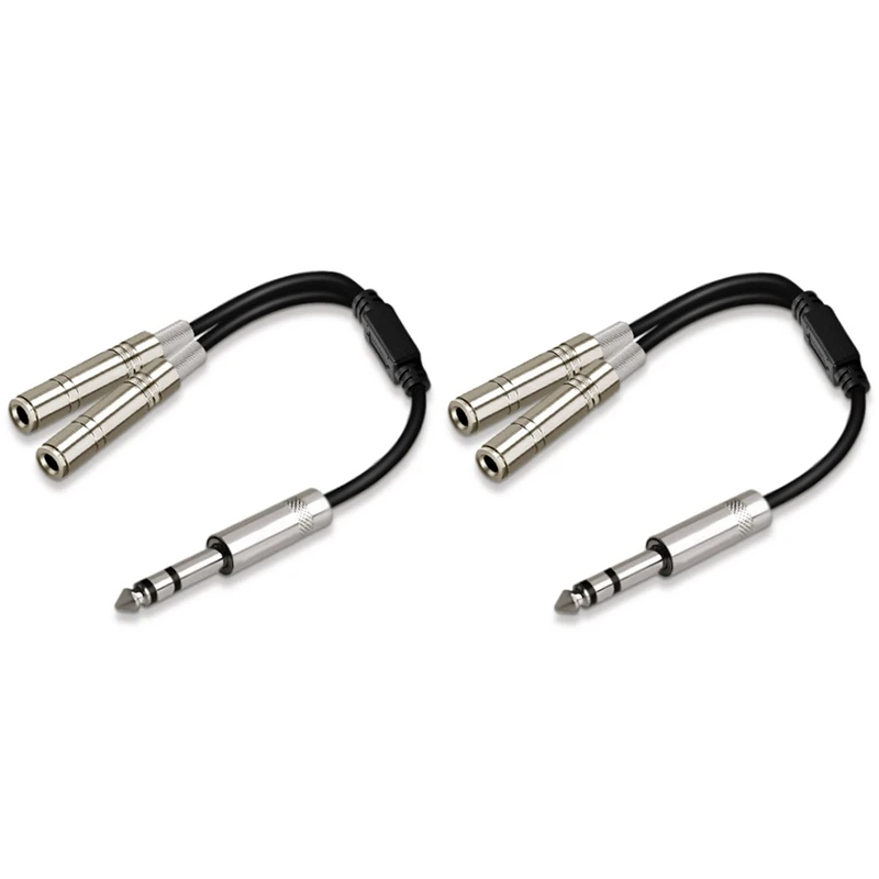 

2Pcs 6.35Mm 1/4 Inch Stereo Jack Splitter Cable Adapter Lead Plug To Double 6.35Mm Sockets