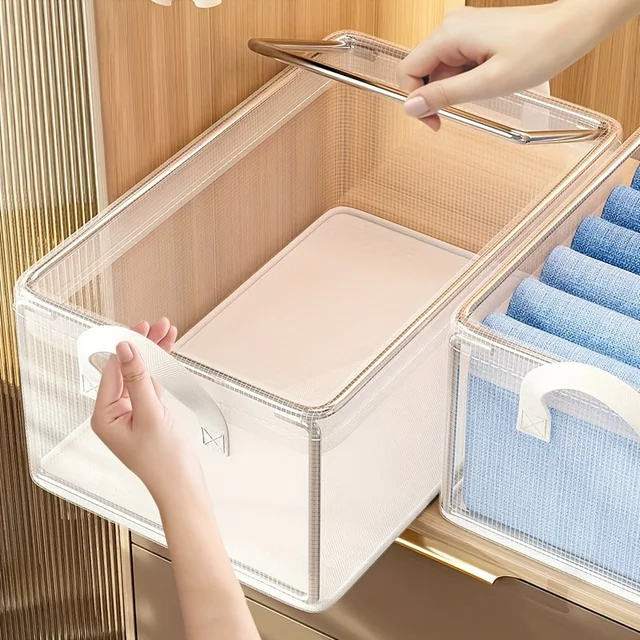 Organizzatore per armadio impilabile con manico Scatola portaoggetti in tessuto su cestini con struttura in acciaio Contenitori per l'organizzazione domestica 3