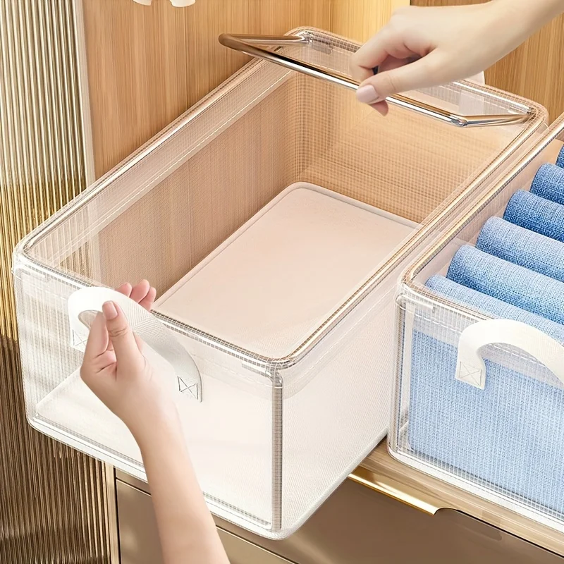 Stackable Closet Organizer with Handle Fabric Storage Box on Steel Frame Baskets Bins Containers for Home Organization 3