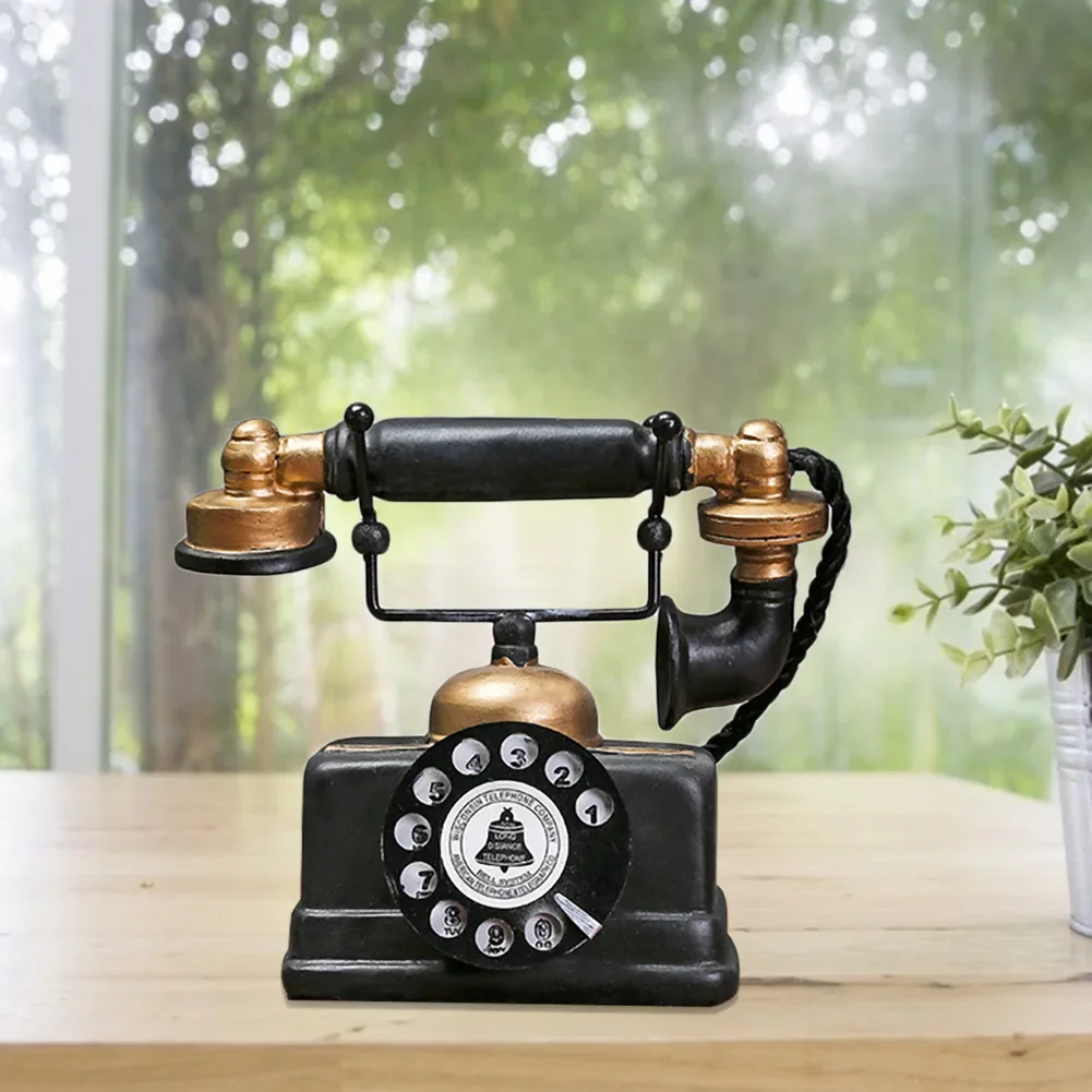 Vintage Telephone Model Antique Desktop Ornament Craft Bar Home Decoration Gift Exquisite Workmanship Simple Atmosphere