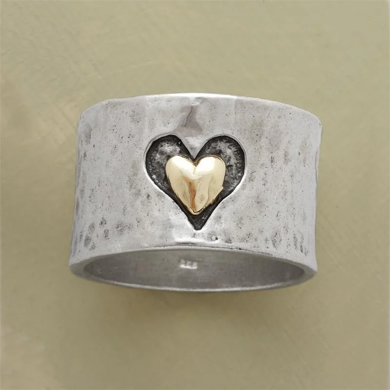 Wedding Rings Delicate Silver Color Heart Ring for Women Fashion Metal Two Tone