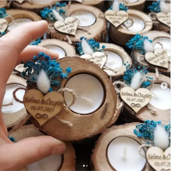 Personalized Wooden Candle Holder Favor Tag, Rustic Wedding Favourwood