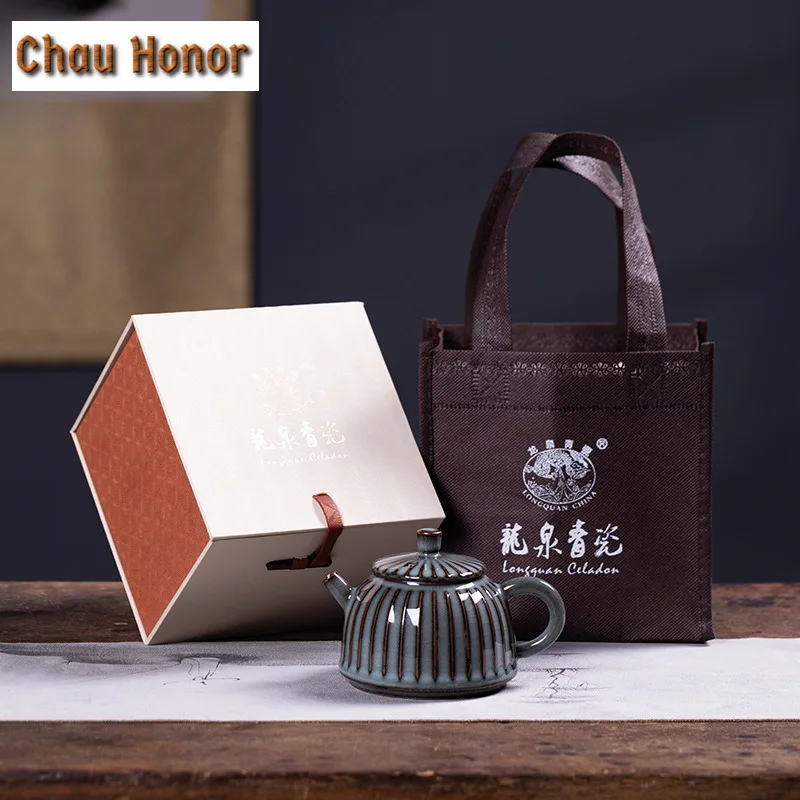 275ml Handmade Longquan Celadon Iron Body Teapot Ancient Tea Infuser Pot Tea Maker Kettle with Filter for Tea Supplies Ornaments