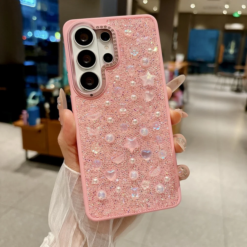 Luxury 3D Pearl Star Glitter Phone Case - Korean Girl Style Shockproof Protective Back Cover