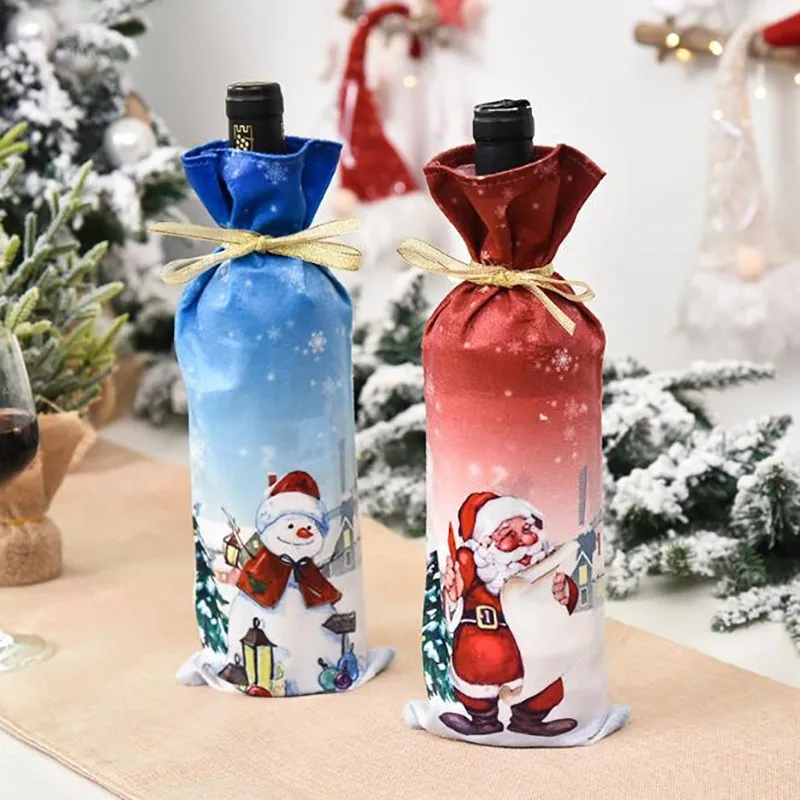 Wine Bottle Cover Christmas Non-woven Sequins Santa Claus Snowman Ornaments