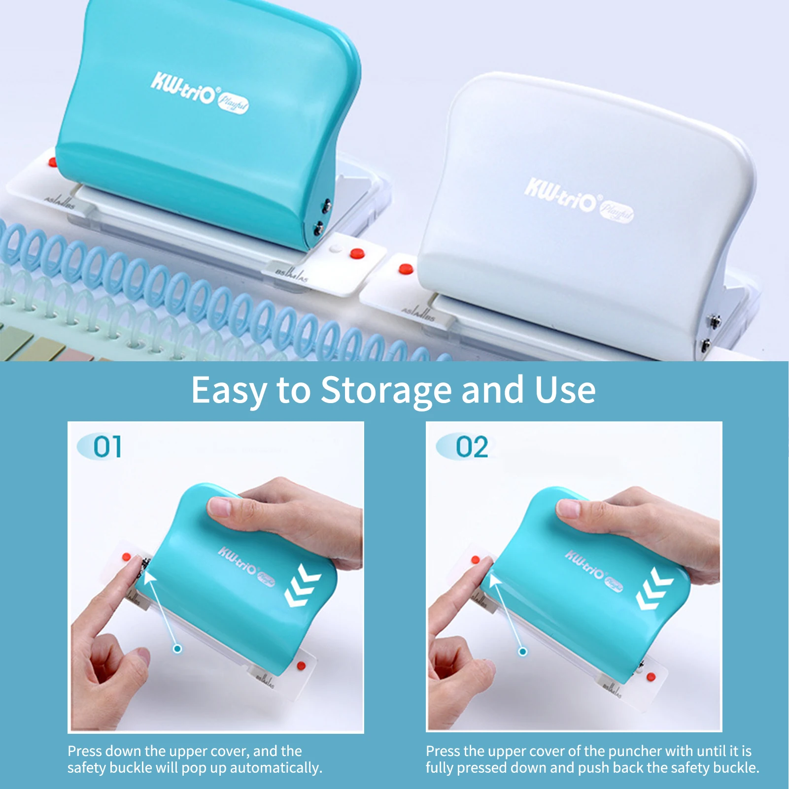 【New】KW-triO 10-Hole Paper Punch Handheld Metal Puncher Support Multiple 20/26/30 Hole Punching 10 Sheet for A4 A5 B5 Notebook