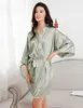 Robe de chambre courte et douce pour femme, en soie, couleur unie, pour mariée, demoiselle d'honneur, tenue de matin, pour fête de mariage, été