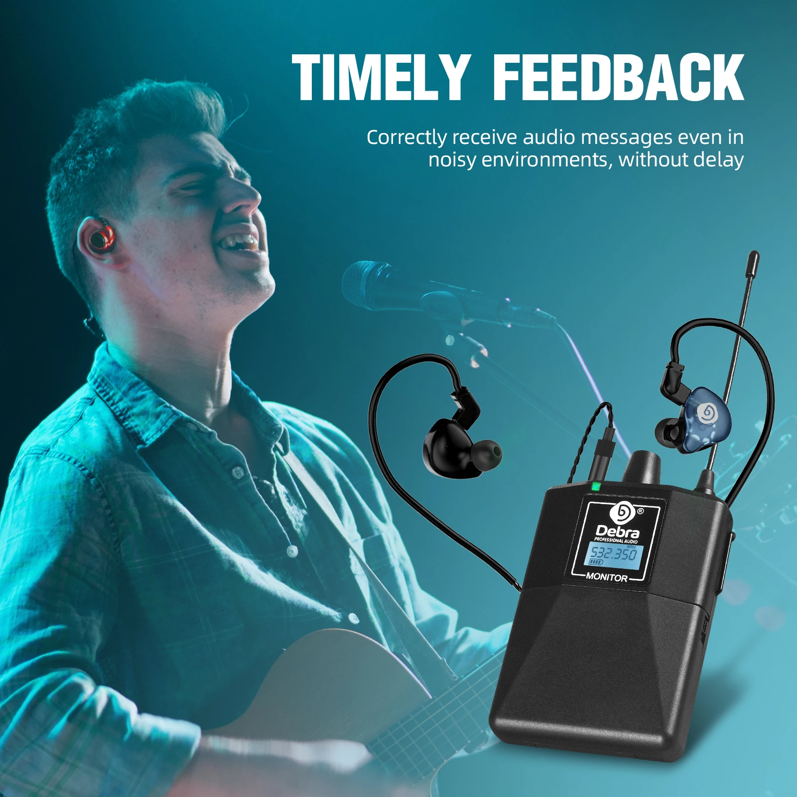 Debra ER-102 UHF Wireless In-Ear Monitoring System with Bluetooth 5.0 for Record