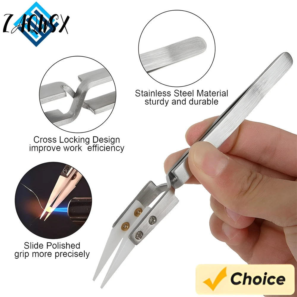 1/5pcs ceramic straight tip electronic soldering tweezers anti-static reverse acid resistant precision chuck