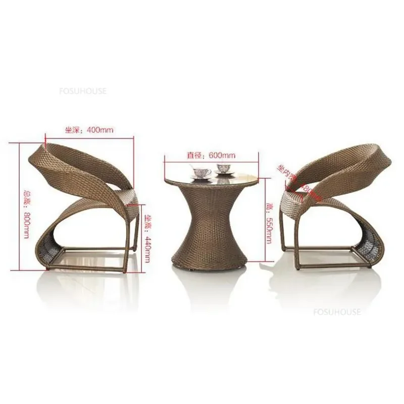 Description Picture 3 of itemNordic Rattan Garden Furniture Sets Outdoor Patio Furniture  Light Luxury Table and Chair Three-Piece Set Home Outdoor Furniture