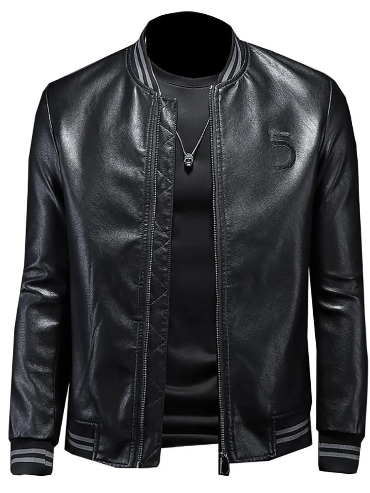 leather blazer men 2022 spring men's faux leather jacket fashion motorcycle jacket baseball collar male handsome slim fit imitation leather coat leather blazer men