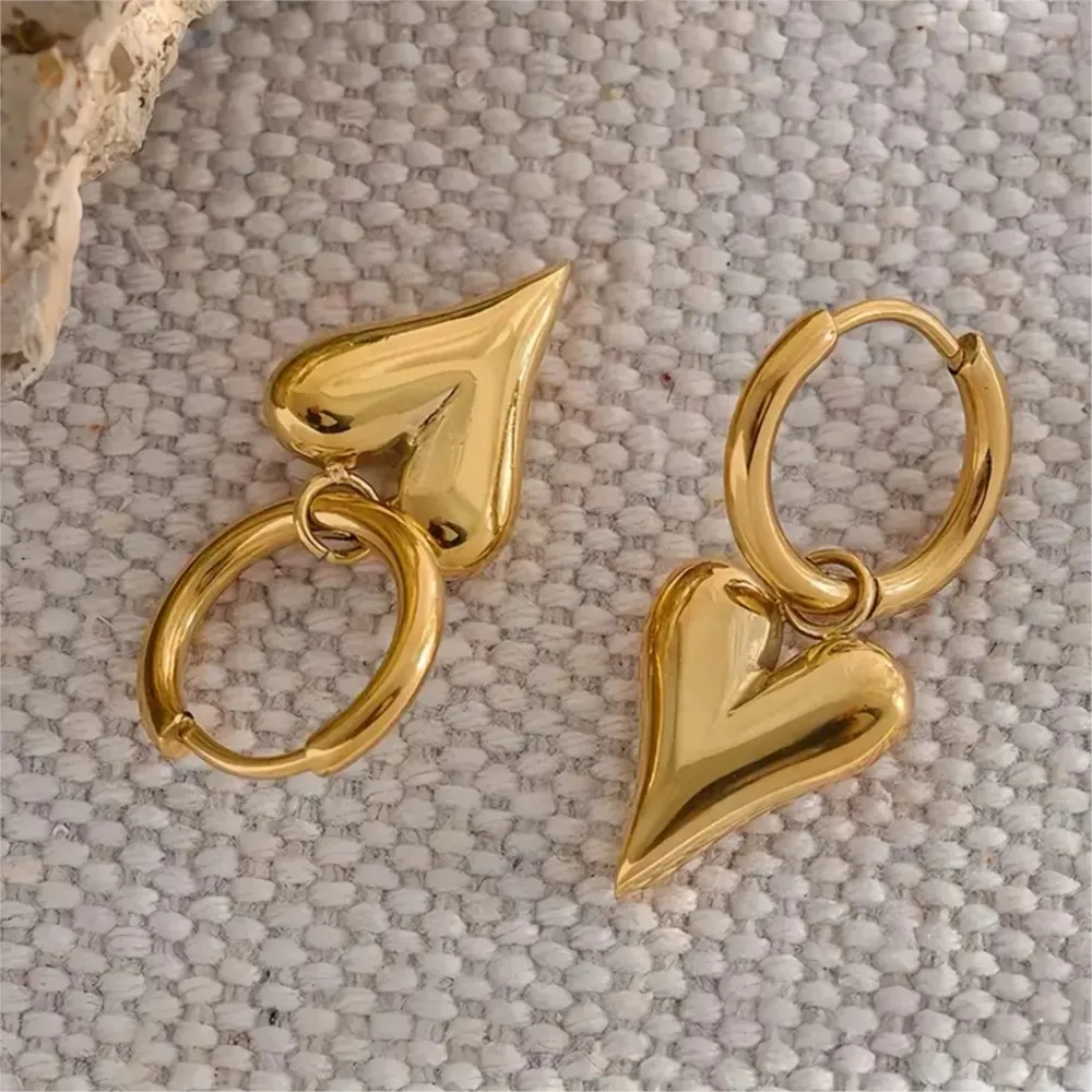18K Gold Plated Hypoallergenic Stainless Steel Heart-shaped Hoop Earrings for Women High-Quality Fashionable Daily Wear Jewelry