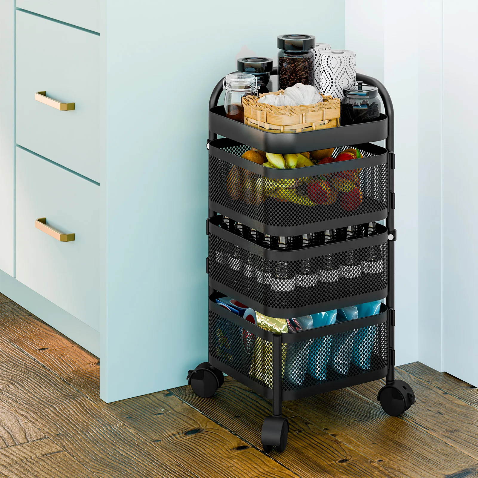 Multi-functional Storage Rack Vegetable Fruit Basket Removable Rotating Kitchen Shelving Shelf Rotating Trolley Furniture Home