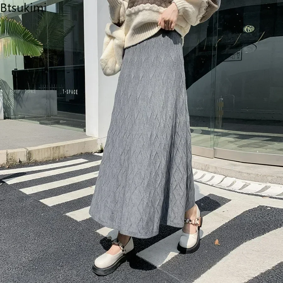 2025 Knitted Warm Skirts for Women High Waist Long Skirt Female