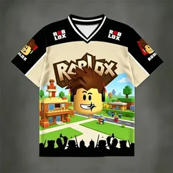 Roblox - Inspired Kids Cosplay Cartoon 3D Print T - Shirt - Casual Short Sleeve Streetwear - 130 (Blue)