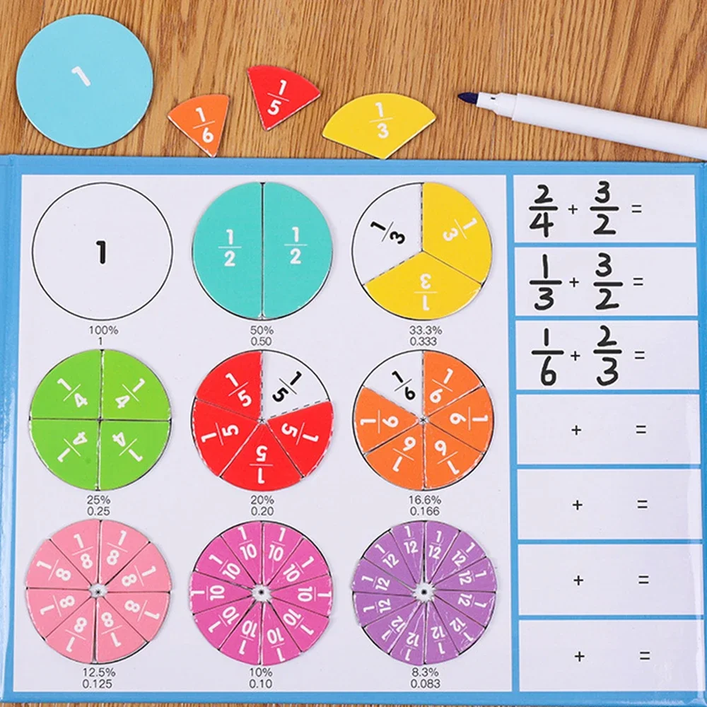Magnetic Fraction Educational Puzzle Teaching Aids Fractions Manipulatives Educational for Elementary School Early Math Skills